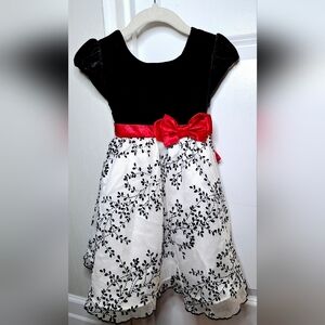 Jona Michelle Beautiful Flocked Dress with Red Bow (3T)